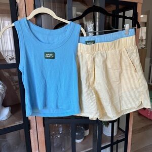 Daily Drills set tank top light blue poplin boxer shorts striped logo patch